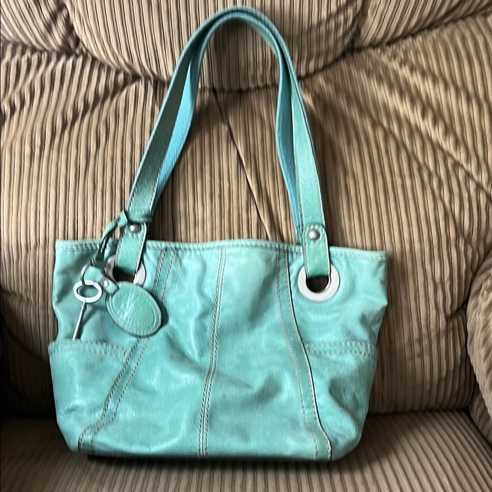 Fossil Teal Shoulder Bag with Slouchy Design